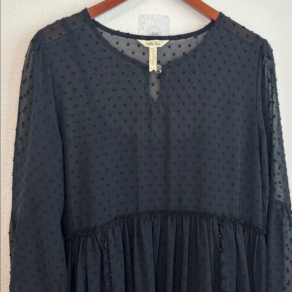 Matilda Jane Women's Dress Medium Nostalgia Charlie Swiss Dot Black Peasant L - Picture 5 of 10